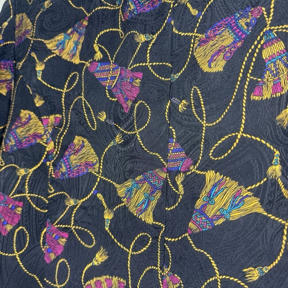 Casual Corner Vintage 100% Silk women’s 80’s Tassel blazer Black Gold Purple 12 - Picture 7 of 8